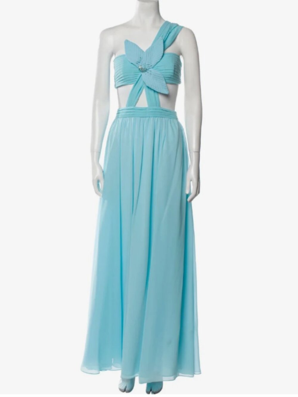 Patbo Light Blue Floral Cutout One Shoulder Maxi Dress Size 6